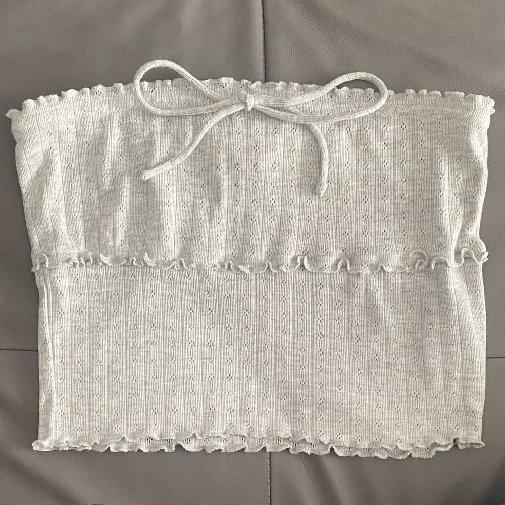 Heather Oatmeal White Strapless Top